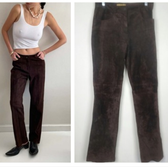 Vintage Y2k Rem Garson Chocolate Brown Suede Leather Goth Bikercore Pants 8 - Picture 1 of 12